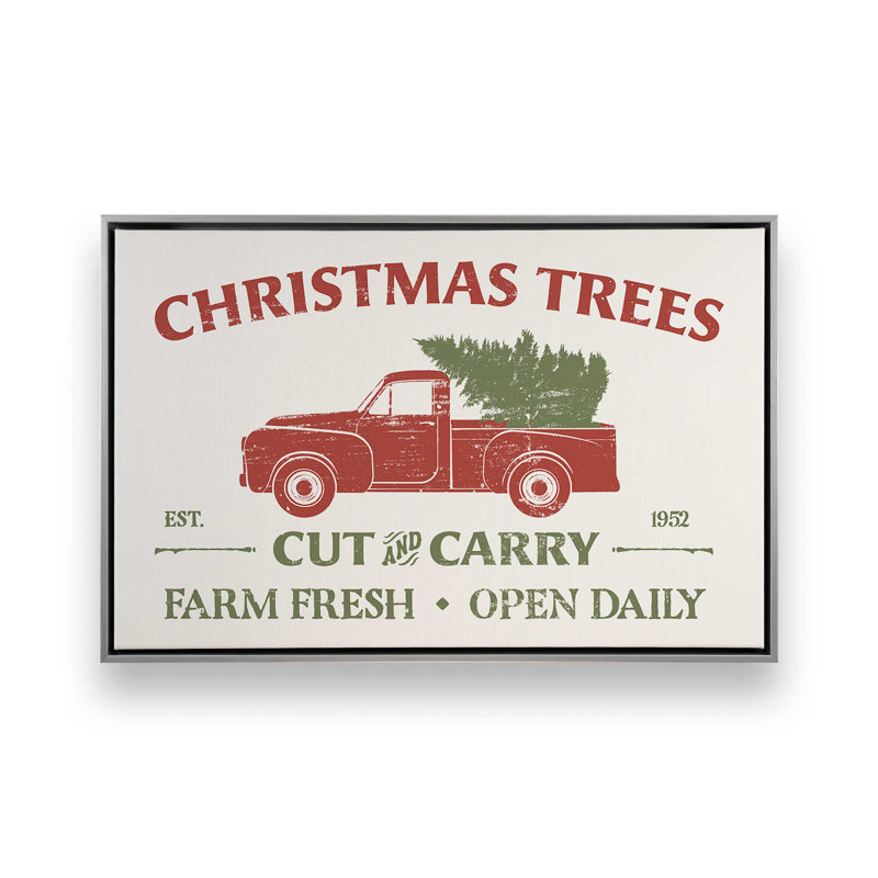 «Farm Fresh Christmas Trees», impression de signe, Cadre argenté, H 8,75 po x l 12,75 po x P 1,75 po