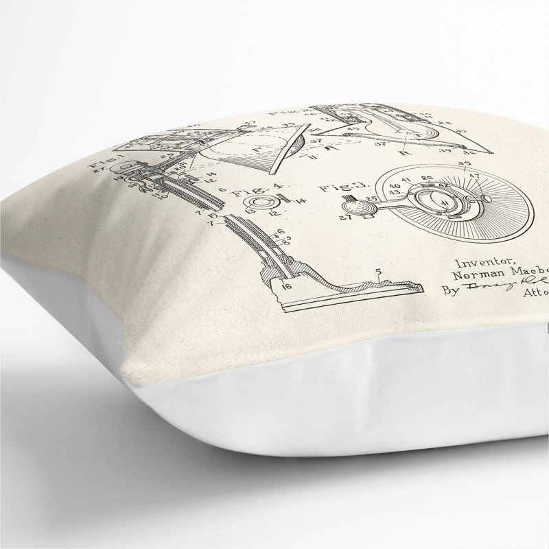 Reading Lamp Patent Square Throw Cushion, 55cm H x 55cm W x 20cm D, White