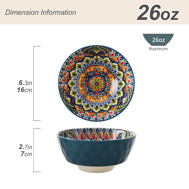 Cenka 26 oz. Ensemble de 4 bols à céréales en porcelaine Boho