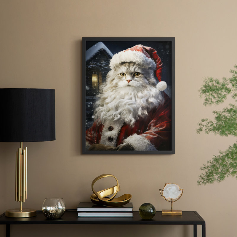 «Santa Paws II», reproduction encadrée - bois massif, H 30 po x l 24 po, Noir, noir, noir, noir