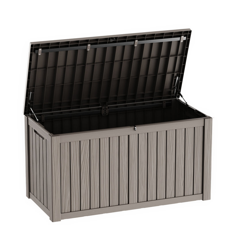 150 Gallon Water Resistant Resin Lockable Deck Box,All-Weather Outdoor Storage, Brown-Grey