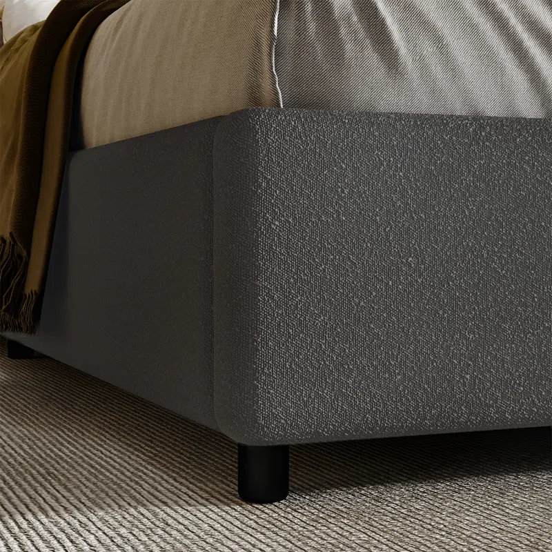 Ensemble de chambre à coucher 3 pièces, avec cadre de lit plateforme tapissier Boucle et base de bois ouverte, Simple