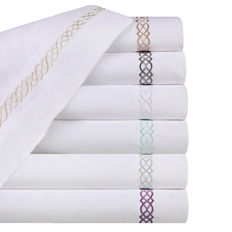 Full White Egyptian Cotton Embroidered Deep Pocket Sheet Set