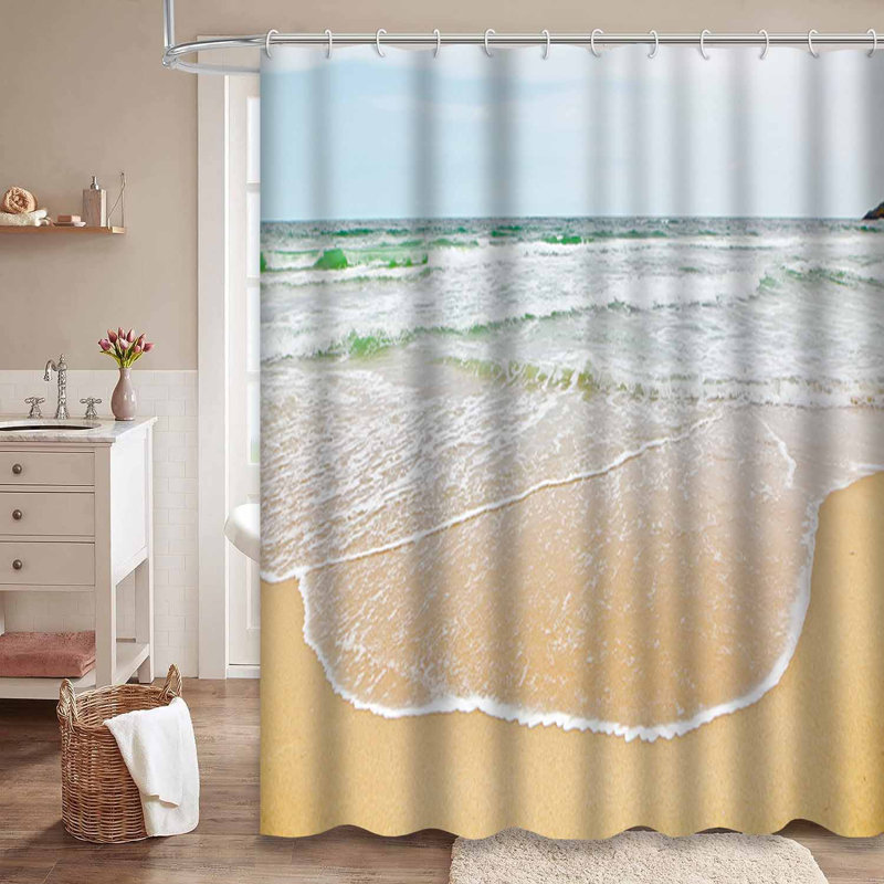 Vague de mer, plage de sable, magnifique paysage de vacances bleu avec 12 crochets, L 72 po x l 84 po