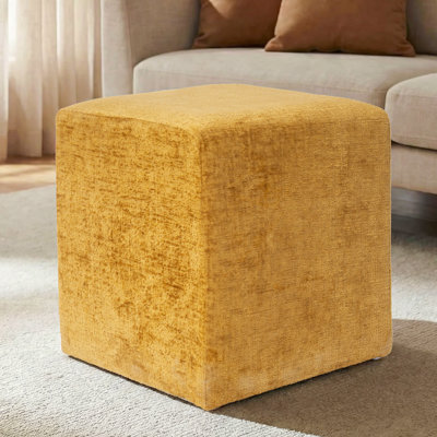 Small Square Upholstered Ottoman with Solid Wood Frame, Accent Footstool