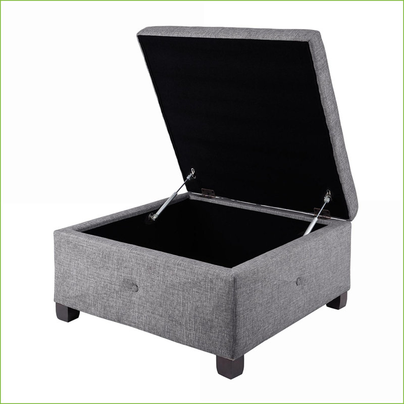 Repose-pieds avec rangement à fermeture en douceur, capitonné gris anthracite pour le salon | Noir | Bois