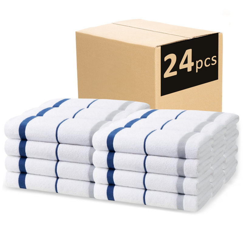 Carnmoon Sailor Stripe Beach Towels, 100% Cotton Terrycloth Towels 30"x60", White/Navy