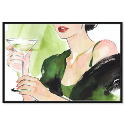 Martini Pause - Ira Comleva Framed Acrylic Print Martini Wall Art by Art Remedy, Black Frame, 30 x 20
