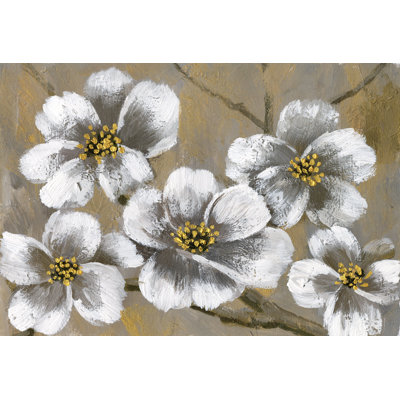 White Flowers - Wrapped Canvas Painting