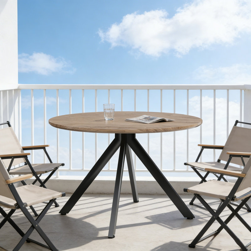 47.2" Solid Wood Round Dining Kitchen Table For 4-6 People With Intersecting Pedestal Base, Brown, Black