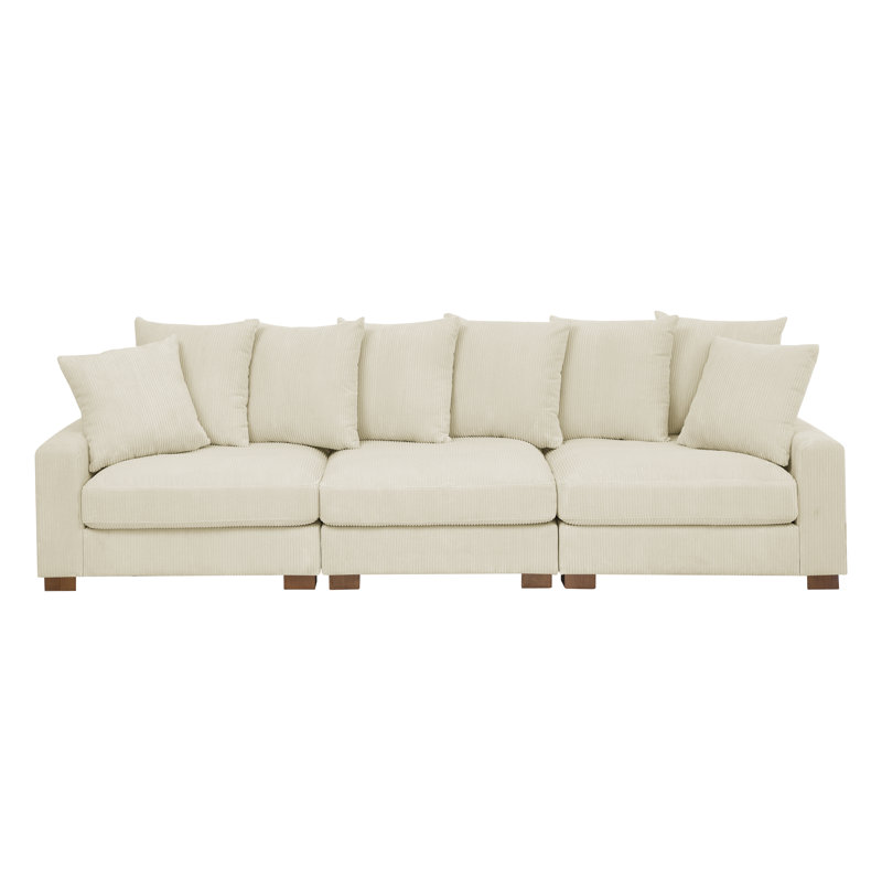 122" Upholstered Corduroy Sofa With Solid Wood Legs, Cream