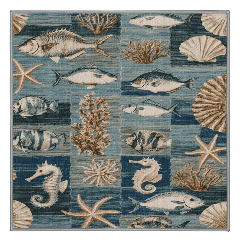  Tapis bord de mer lavable en mosaïque, Carré 7 pi