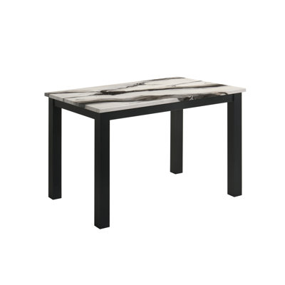 1pc Faux Marble Top Rectangular Dining Table Wooden Dining Room Furniture Modern Contemporary Black Charcoal Finish