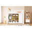 Lit mezzanine simple en bois blanc et jaune, solution de rangement avec garde-robe ouverte, tablettes multicouches, armoire fermée, structure pour ados et Smart Smart