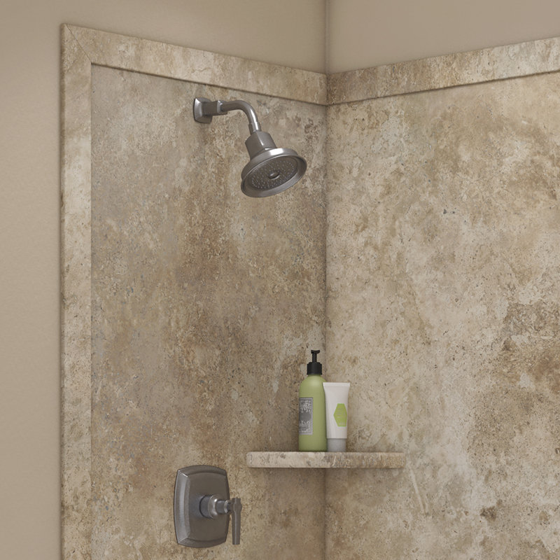 Contour de douche à 2 panneaux FlexStone Elegance l 48 po x P 36 po x H 80 po en travertin moka, Travertin moka