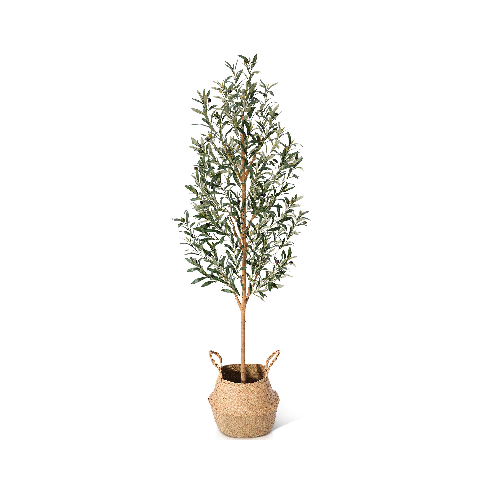 Adcock Faux Olive Tree in Basket with Real Wood Trunk , UV Resistant Fake Olive Plant for Indoor Outdoor