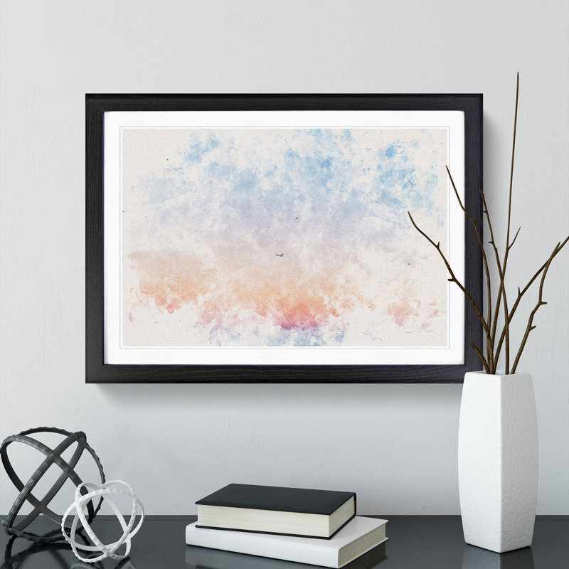 Airplane over Florida Watercolour - Picture Frame Graphic Art Print, Black Framed, 62cm H x 87cm W x 2cm D