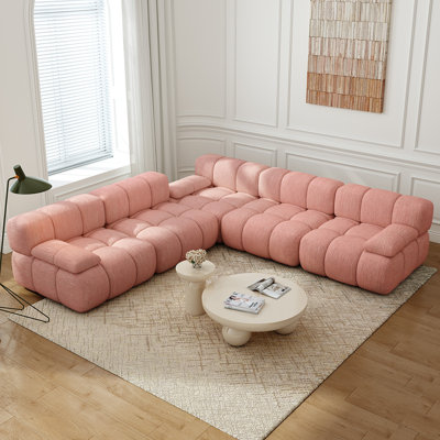 118.5" W 5-Piece Upholstered Modular Corduroy V-Shaped Sectional Sofa
