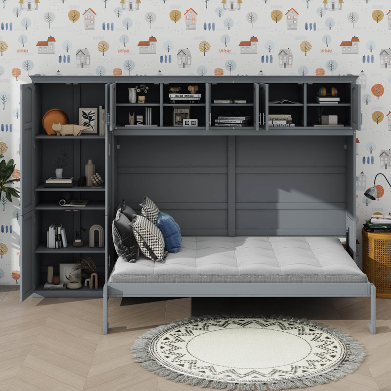 Grand lit escamotable mural avec armoires