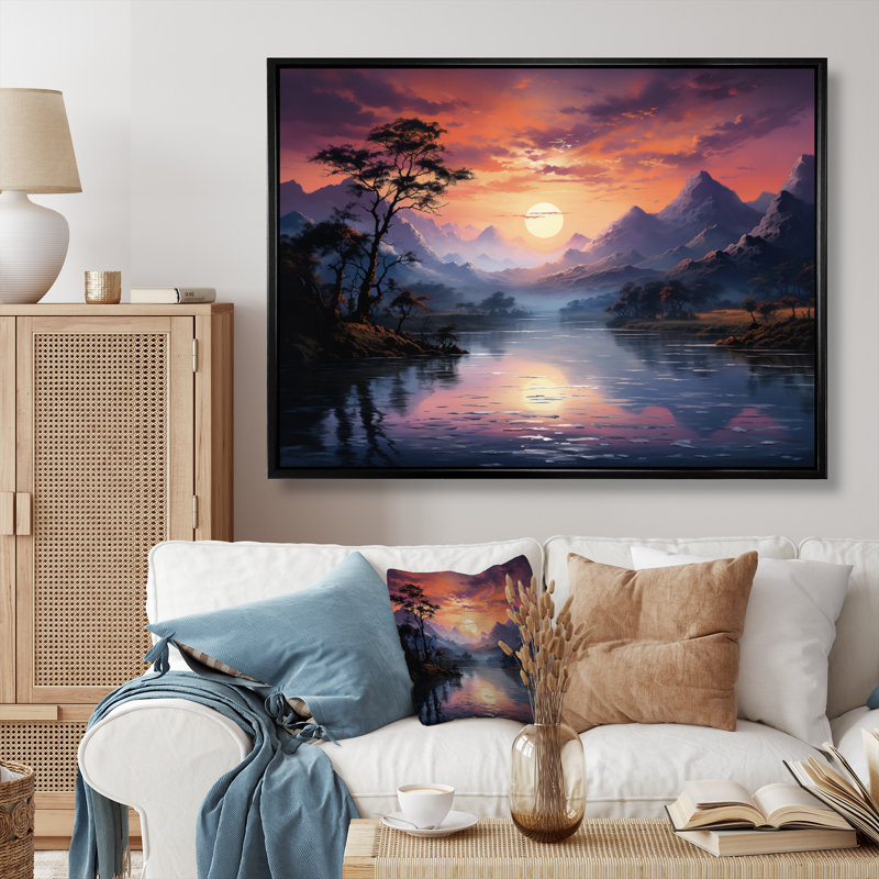 Lever de soleil thaïlandais dans les montagnes, Cadre flottant noir, H 34 po x l 44 po x P 1,5 po