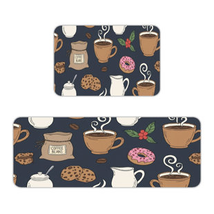 Ensemble 2 pièces de tapis de cuisine décoratifs bleu marine (Ensemble de 2)