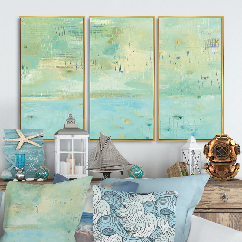 «Dreaming Of The Shore II», ensemble d'art mural sur toile encadré nautique et côtier, 28" H x 36" W x 1" D, Cadre doré