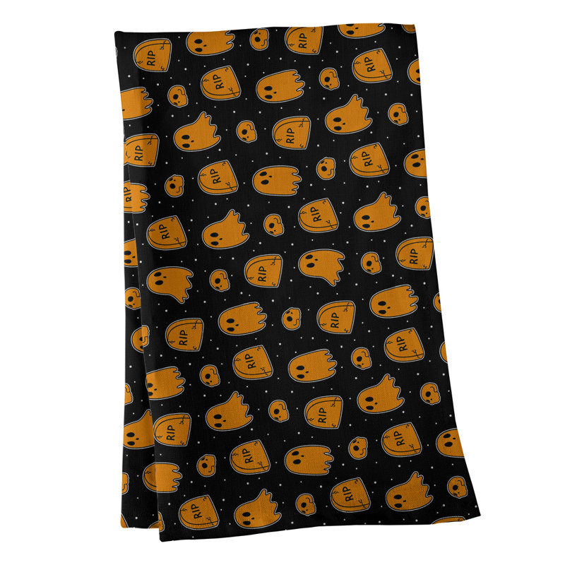 Torchon à motif de fantômes de fond, Croisé en coton, Orangé