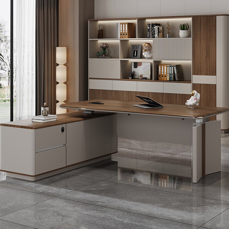 Bureau de direction électrique moderne en L à hauteur réglable de luxe Modern Light, H 29,53 po x l 70,87 po x P 35,43 po