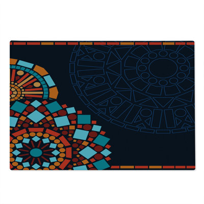 Ambesonne Dark Blue Cutting Board Large Size Geometric Mandalas Multicolor