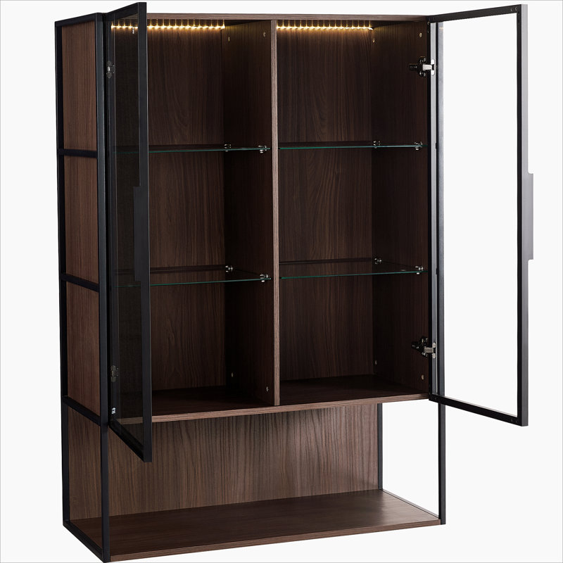 Vitrine lumineuse de 51,2 po de hauteur avec porte en verre trempé, vitrine à cadre en métal DEL, style minimaliste moderne, pour le salon, le bureau et le bureau