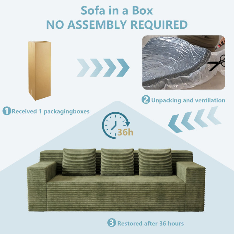 Boneless 71 Inch 3-Seater Sofa, Corduroy Fabric Modular Sectional Sofa, Deep Seat Couch No Assembly Required for Living Room, Bedroom, and Apartment