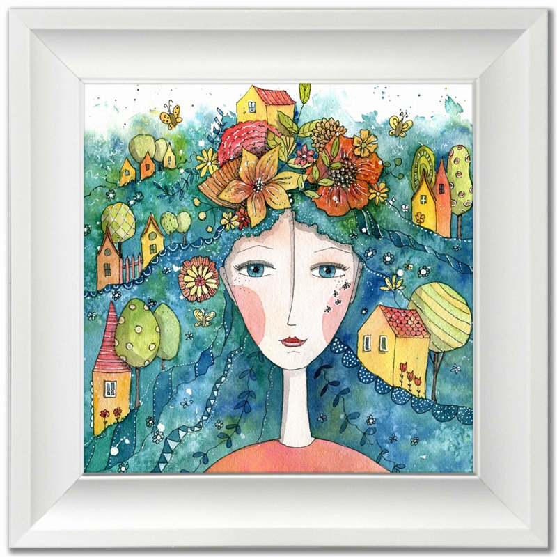 Fée du printemps, art mural sur toile, Cadre blanc, H 17,5 po x l 17,5 po x P 1 po