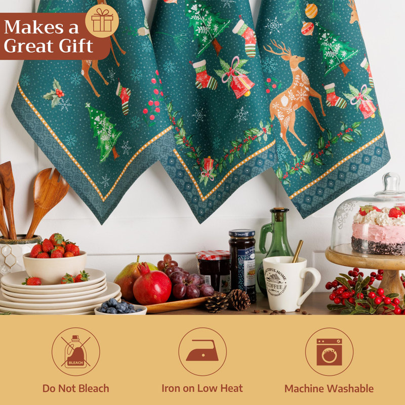 Maison d'Hermine Hygge Noël, ensemble de 3 torchons de cuisine 100 % coton - 51 x 70 cm