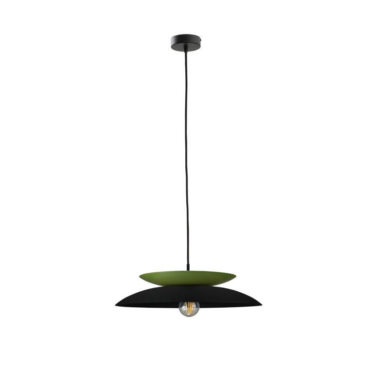 1 - Light Matte Black Dome Pendant, Black/Khaki