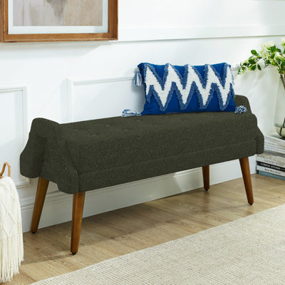 Banc de salon en tissu bouclé, avec coussin moelleux, accoudoirs géométriques irréguliers et pieds en bois de caoutchouc, convient aux salons, aux chambres et aux entrées