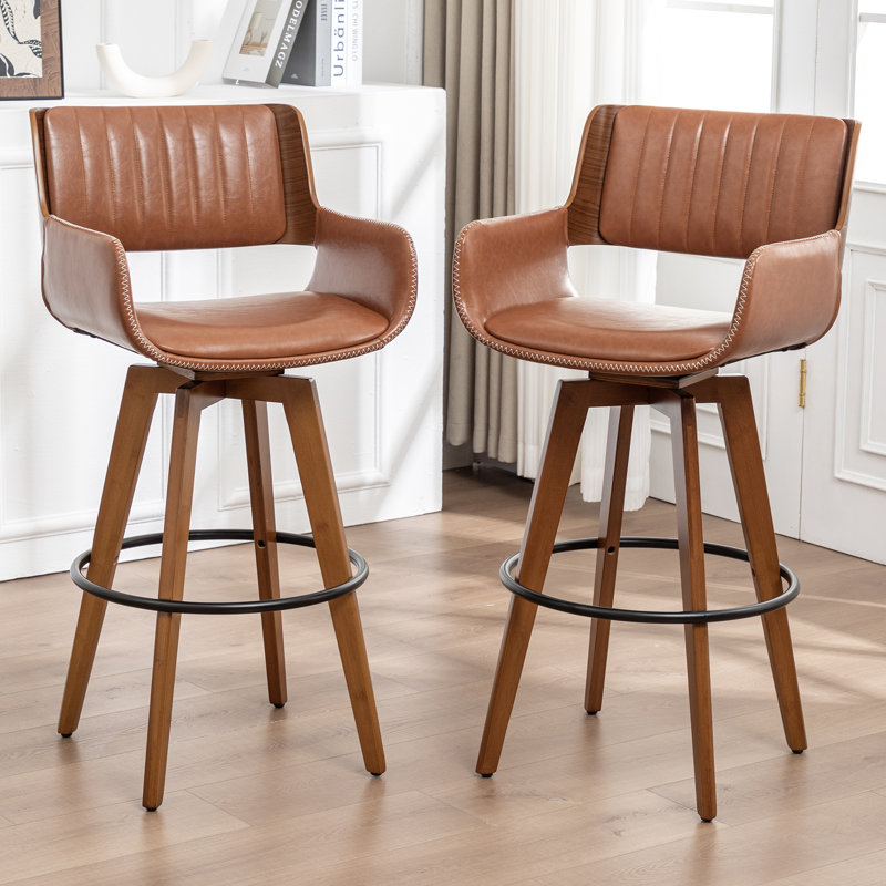 Modern Faux Leather Upholstered Swivel Stools, Brown, Bar Stool (75.5cm Seat Height)