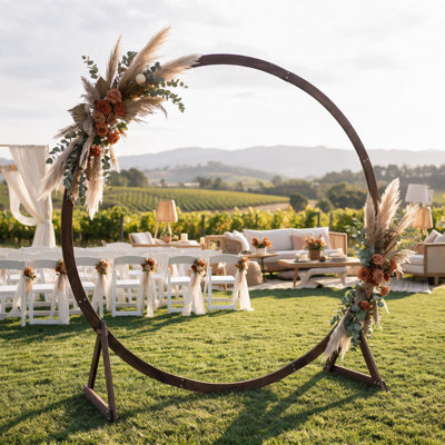 Arche de mariage ronde en bois 7,5 pi, support en bois de tonnelle en cercle pour le mariage et la fête