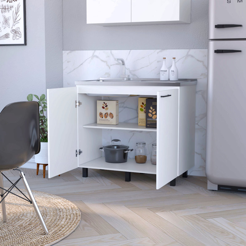 2 éviers utilitaires et une armoire, Blanc