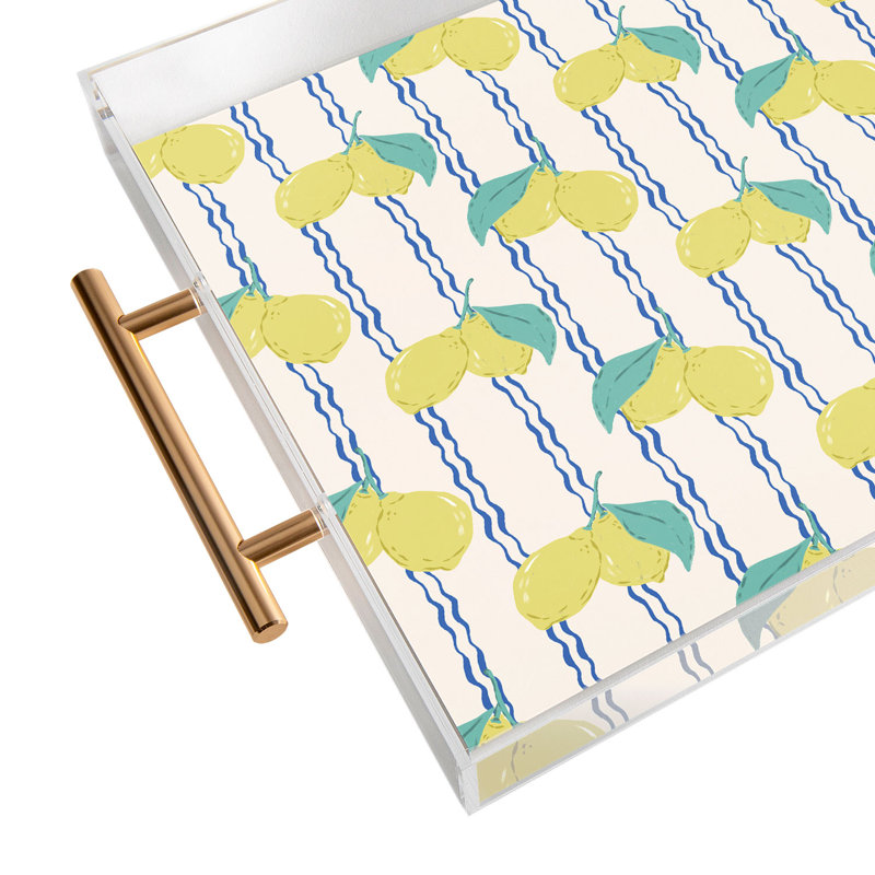 KrissyMast Lemons with Wavy Stripe Acrylic Tray
