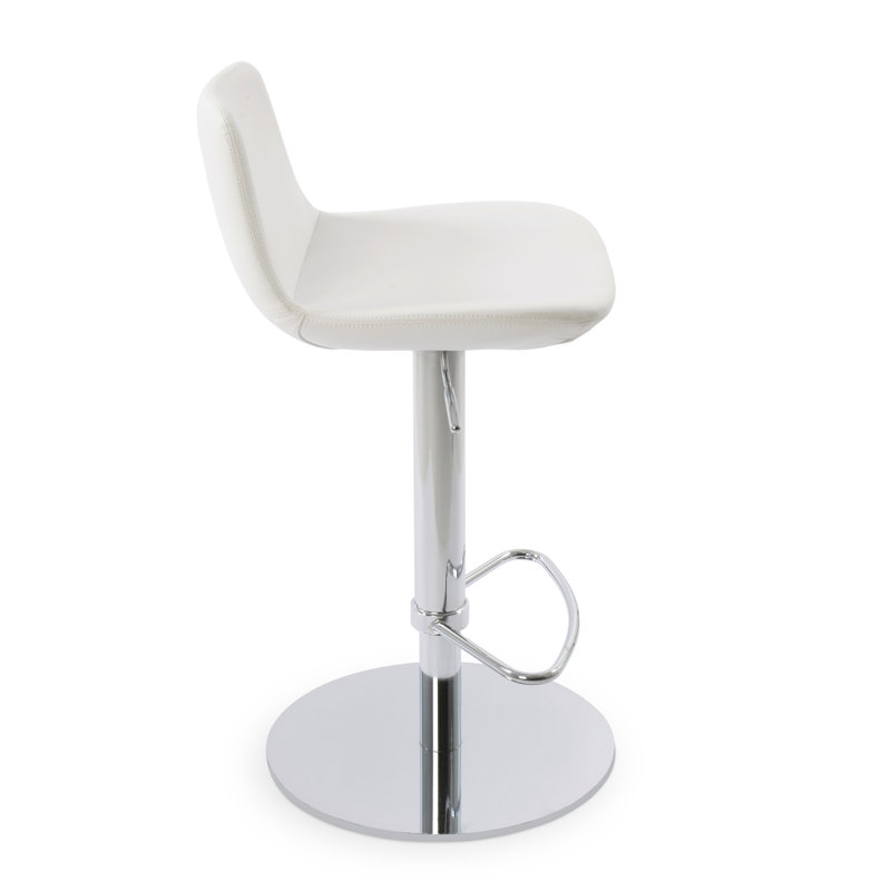 Pera Swivel Adjustable Height Bar Stool, Chrome, White Faux Leather