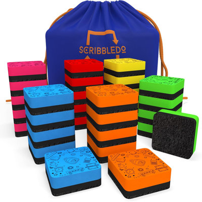 Scribbledo 30 Pack Dry Erase Erasers Assorted Colours Magnetic