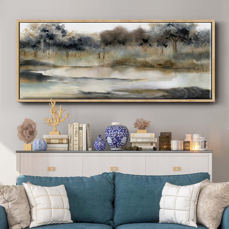 Serene River- Framed Canvas, 20" H x 50" W
