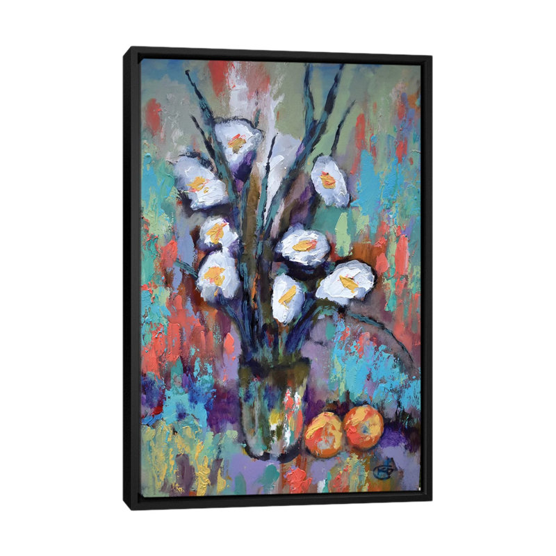 «Gladiolas and Peaches», reproduction sur toile, H 60 po x l 40po x P 1,5 po, Toile avec cadre noir, Pas de tapis