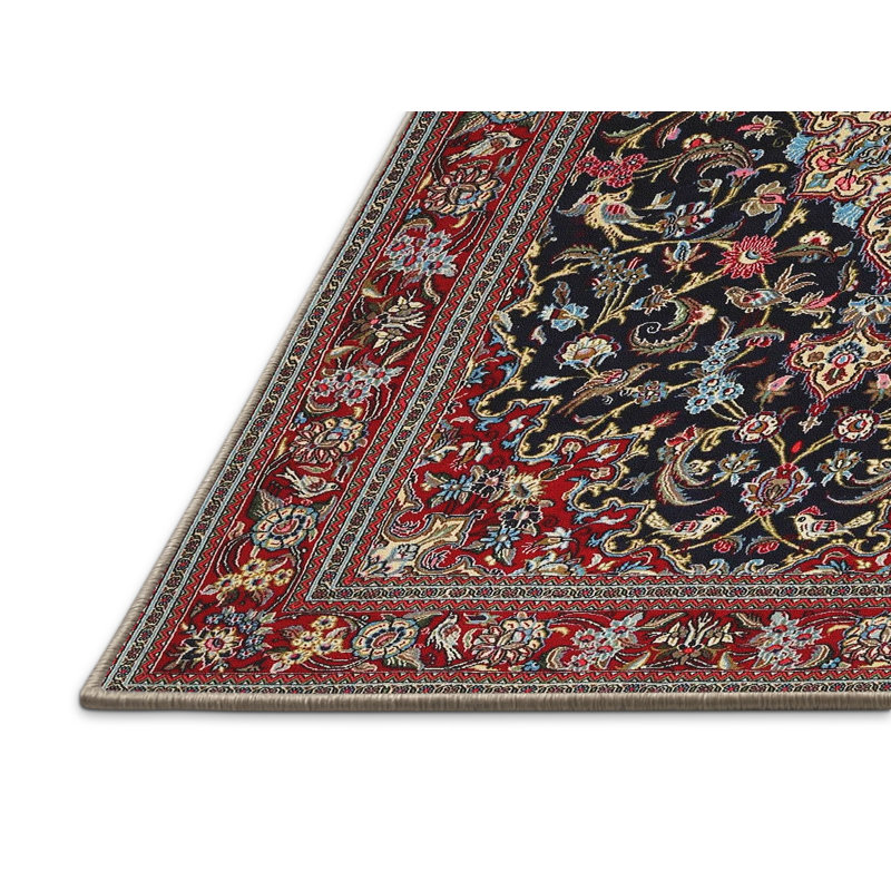 Tapis traditionnel rouge / noir Bowning, Rectangle 2 pi x 5 pi