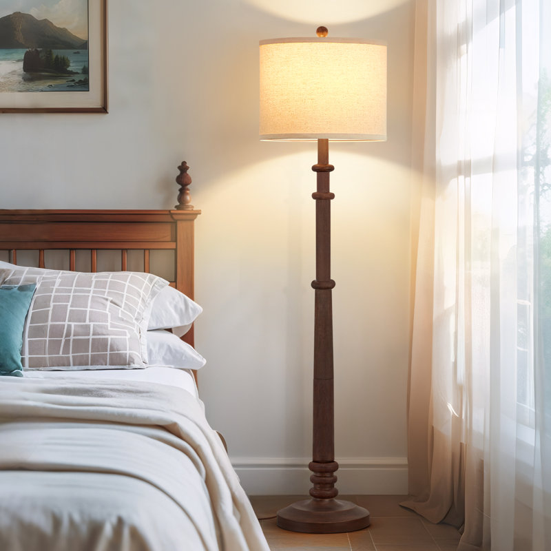 60" Vintage Farmhouse Floor Lamp Adjustable Color Temperature Standing Lamps With Linen Shade Rustic Retro Tall Light For Home Decor,Bedroom,Reading,Office
