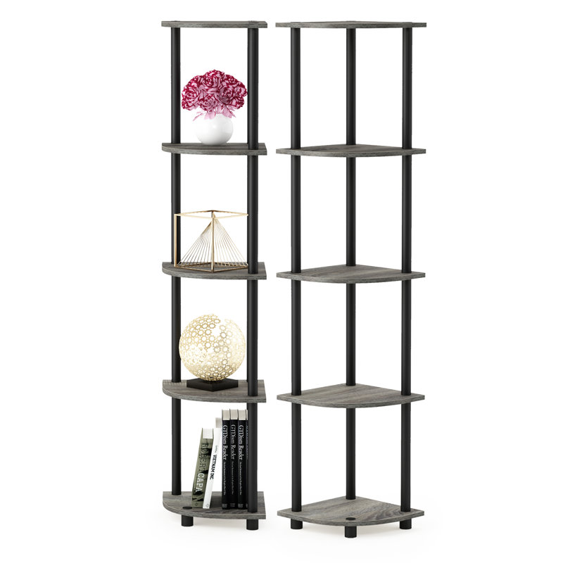 Clapen 5 Tier Corner Shelving Bookcase Set, French Oak Grey / Black