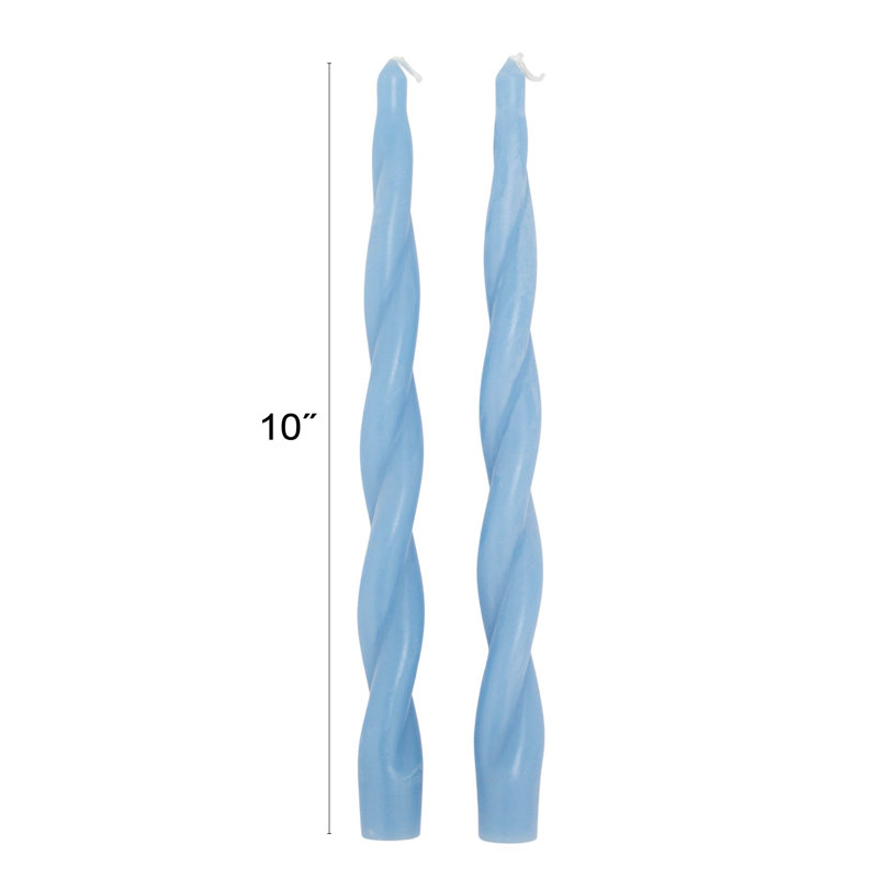 Unscented Elongated Twisted Taper Candles In Box, Blue