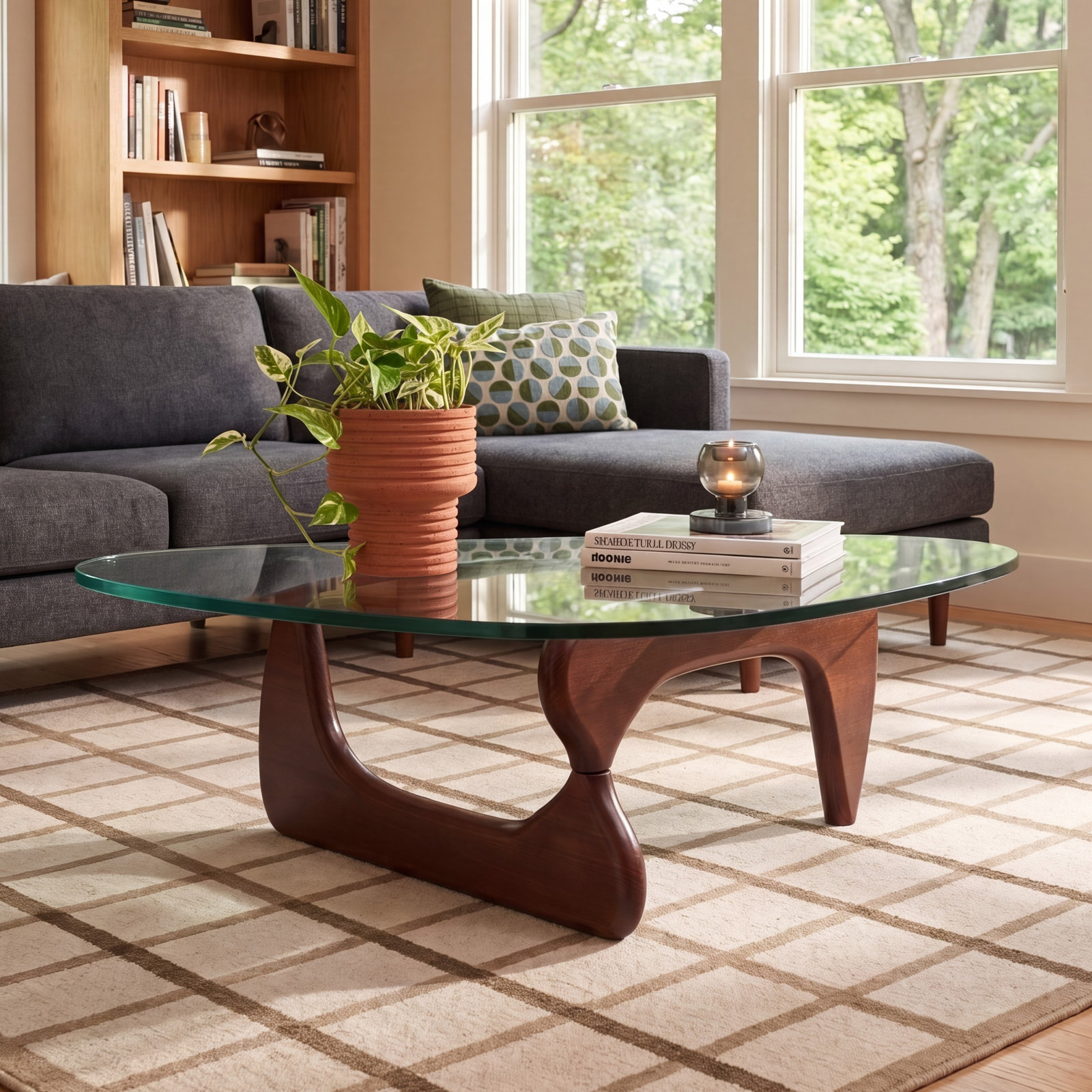 Kiruthika 51" Glass Coffee Table, Dark Walnut