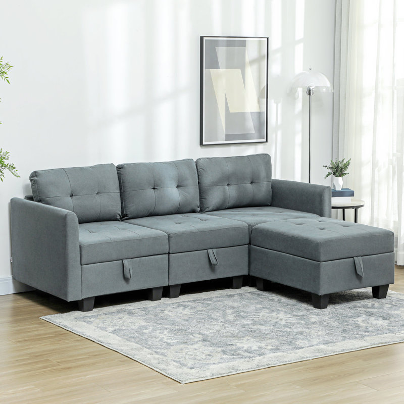 Rececca 3 Seater Sofa & Chaise, Dark Grey, 88cm H x 213cm W x 158cm D