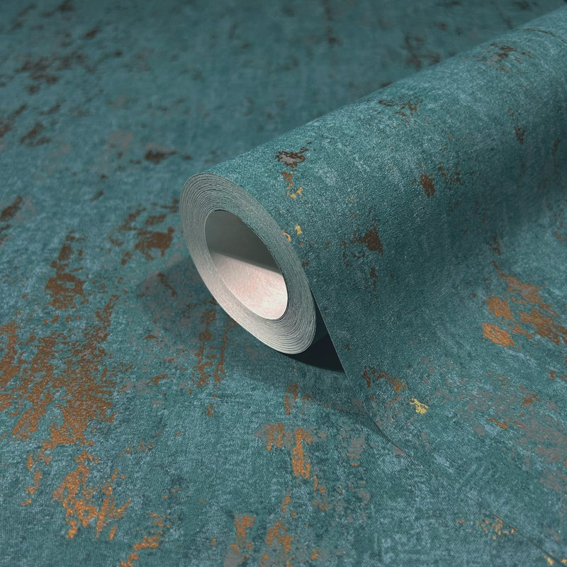 City Romance Collection Metallic Worn Plaster Wallpaper Roll, Green